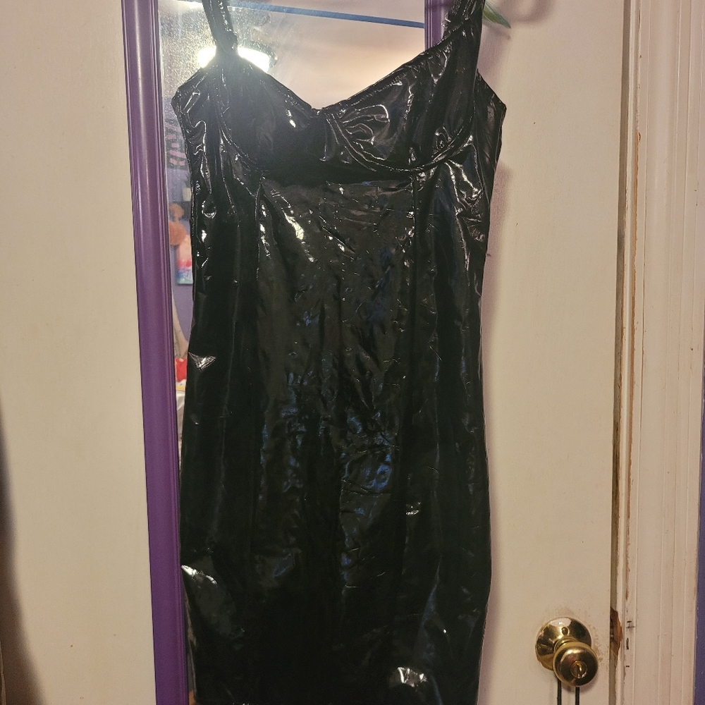 Black Faux leather latex dress